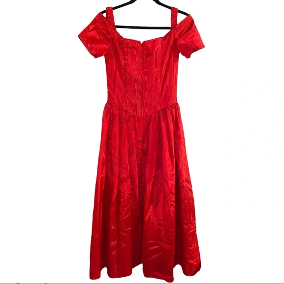 Vintage 80’s Red dress off shoulder (no tag, m/l) - Picture 2 of 7